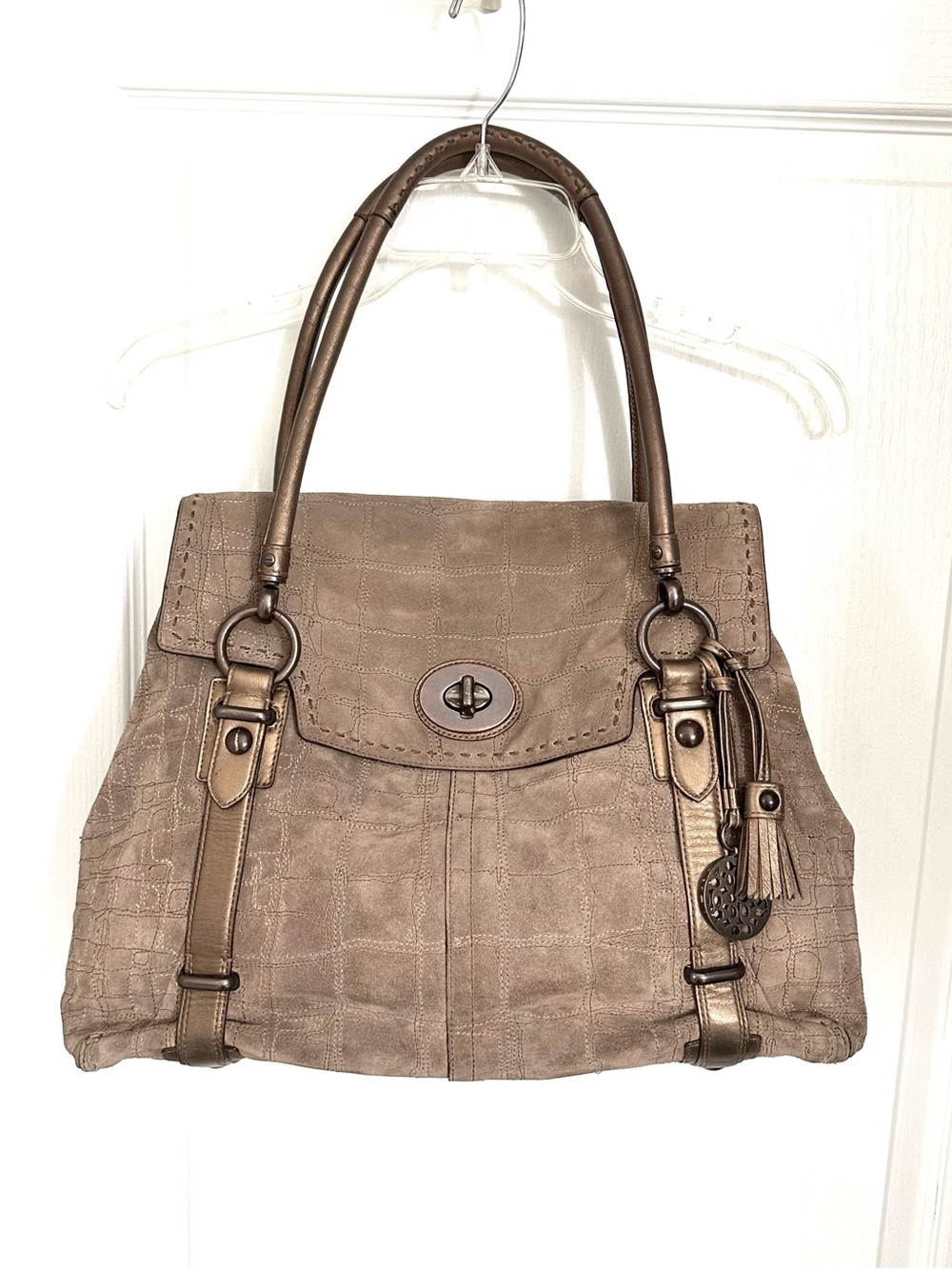 Coach Very Rare 15975 Flint Hampton Stitch Flap Carryall Limited Edition Suede